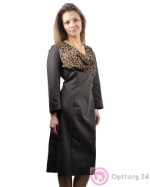 Платье женское коричневое с леопардовым лифом