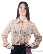 Блузка женская под шифон бежевая с цветочным принтом
