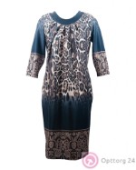 Платье женское с защипами темно-синее с леопардовым принтом