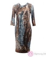 Платье женское с защипами серо-коричневое с принтом