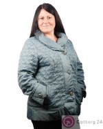Куртка женская на пуговицах с декорированным воротником серая