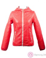 Куртка женская стеганая красного цвета с декоративной молнией