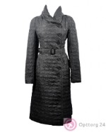 Пальто женское демисезонное черного цвета с объемным воротом