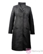 Пальто женское демисезонное с косым воротом фактурное черное