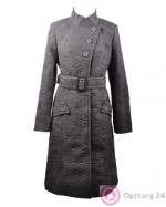 Пальто женское демисезонное с косым воротом серого цвета