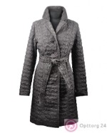 Пальто женское демисезонное с фактурным рисунком серого цвета