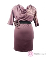 Платье женское с орнаментом и поясом-цветком розовое