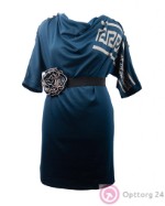 Платье женское темно-синее с декором и орнаментом