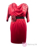 Платье женское красное с орнаментом и поясом-цветком