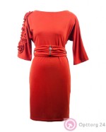 Платье женское с декором и оригинальным поясом оранжевое