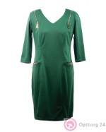 Платье женское с декором в виде молний зеленое