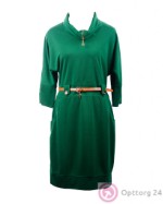 Платье женское с карманами и декором зеленое