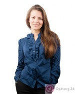 Блузка женская хлопковая с рюшью темно-синяя