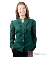 Блузка женская хлопковая с рюшью темно-зеленая