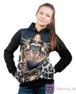 Толстовка женская черная с леопардовым принтом