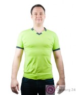 Футболка мужская салатовая на резинке с темно-зеленой отделкой