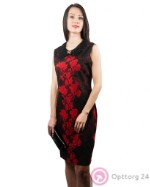 Платье женское черное с красным узором и воротничком из бисера