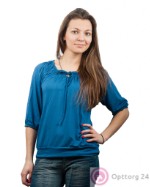 Блузка женская на завязка с резинкой синяя