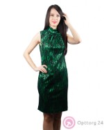 Платье женское черно-зеленое кружевное с высоким горлом