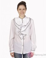 Женская блузка с воланом и декорированным кантом.