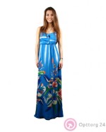 Платье женское голубого цвета с коралловыми цветами