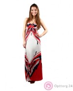Платье женское белого цвета с красной бабочкой на завязках