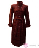 Пальто женское с воротником-стойкой и фигурными пуговицами бордовое