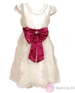 Праздничное платье для девочки белого цвета с пурпурным бантом