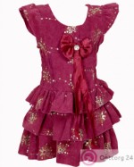 Детское платье бордового цвета с бантом и блёстками