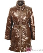 Женское глянцевое пальто коричневого цвета на молнии