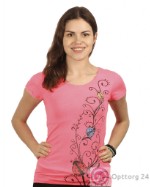 Женская футболка ярко розового цвета с рисунком.