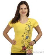 Женская футболка желтого цвета с рисунком Божья коровка