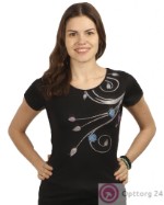 Женская приталенная футболка черного цвета с рисунком цветок