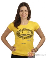 Женская футболка желтого цвета с рисунком в области груди