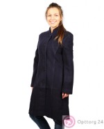 Пальто женское с оригинальным поясом отложной воротник цвет темно-синий