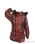 Пальто детское темно-красного цвета в черную полоску