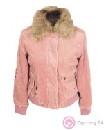 Куртка женская розового цвета с меховым воротником