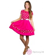 Платье женское летнее с ремешком розовое в горошек