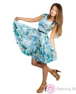 Платье женское летнее голубое с цветочным рисунком