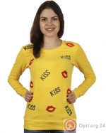 Женская толстовка желтого цвета с принтом  в виде поцелуев.