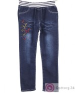 Детские джинсы для девочки с аппликацией “бабочки” из страз. модель на резинке.