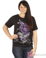 Женская футболка черного цвета с изображением сиреневых цветов