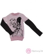 Кофта детская розовая с принтом и черными рукавами
