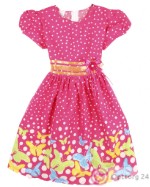 Детское платье розового цвета в мелкий  горох белого цвета с бабочками
