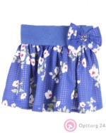 Юбка детская синего цвета  с цветочным принтом и резинкой на поясе