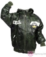 Куртка детская демисезонная черно-зеленая с абстратным принтом