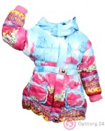 Куртка для девочки розово-голубая с лесным принтом