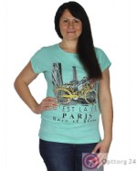 Женская футболка  бирюзового цвета  с принтом в виде панорамы Парижа