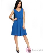 Женское платье  синего  цвета  с поясом .