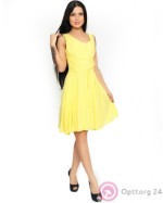 Женское платье  с пересекающимся поясом лимонного цвета